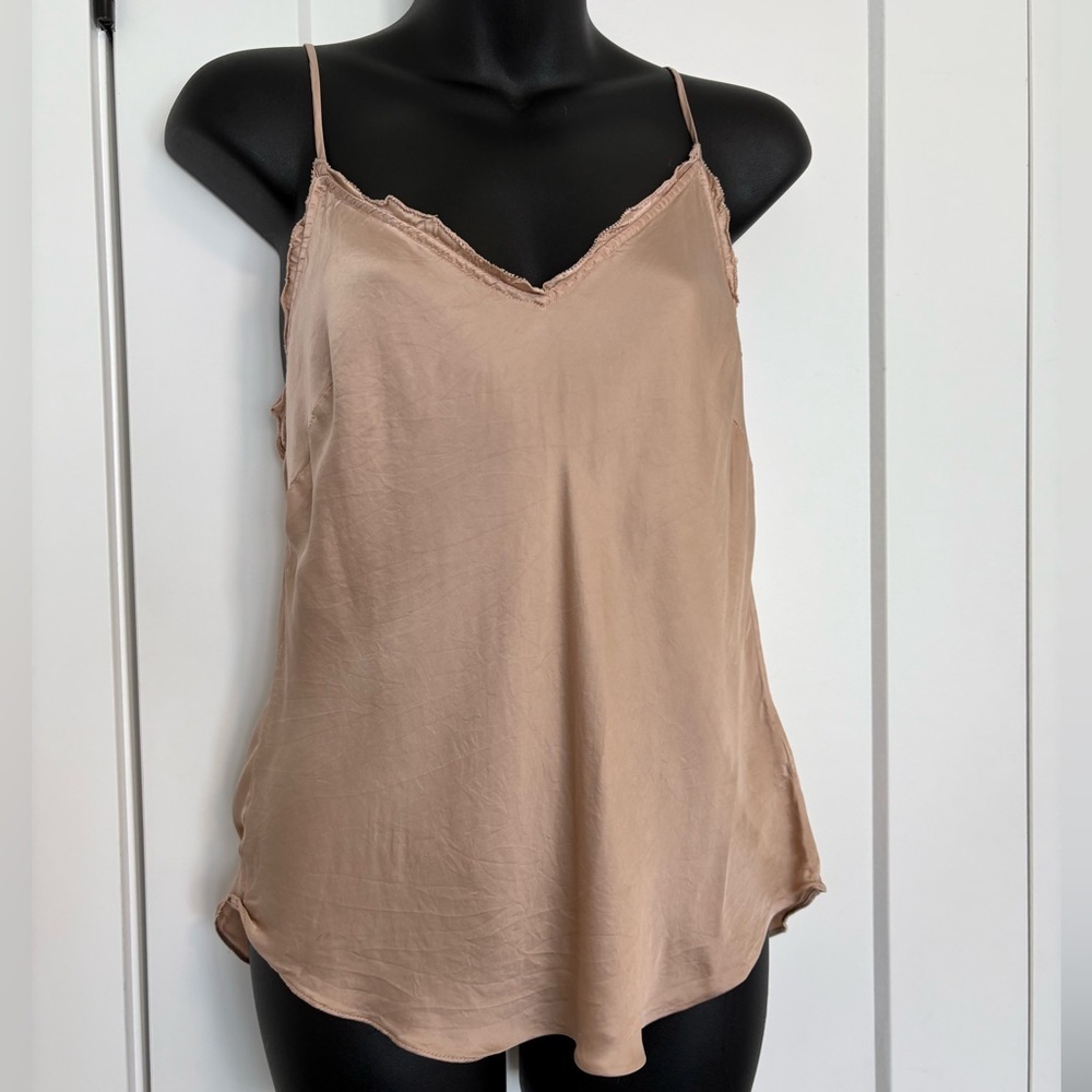 Aritzia Wilfred Ruffle Camisole Satin Tank Top Soft Blush Pink Size Small Medium